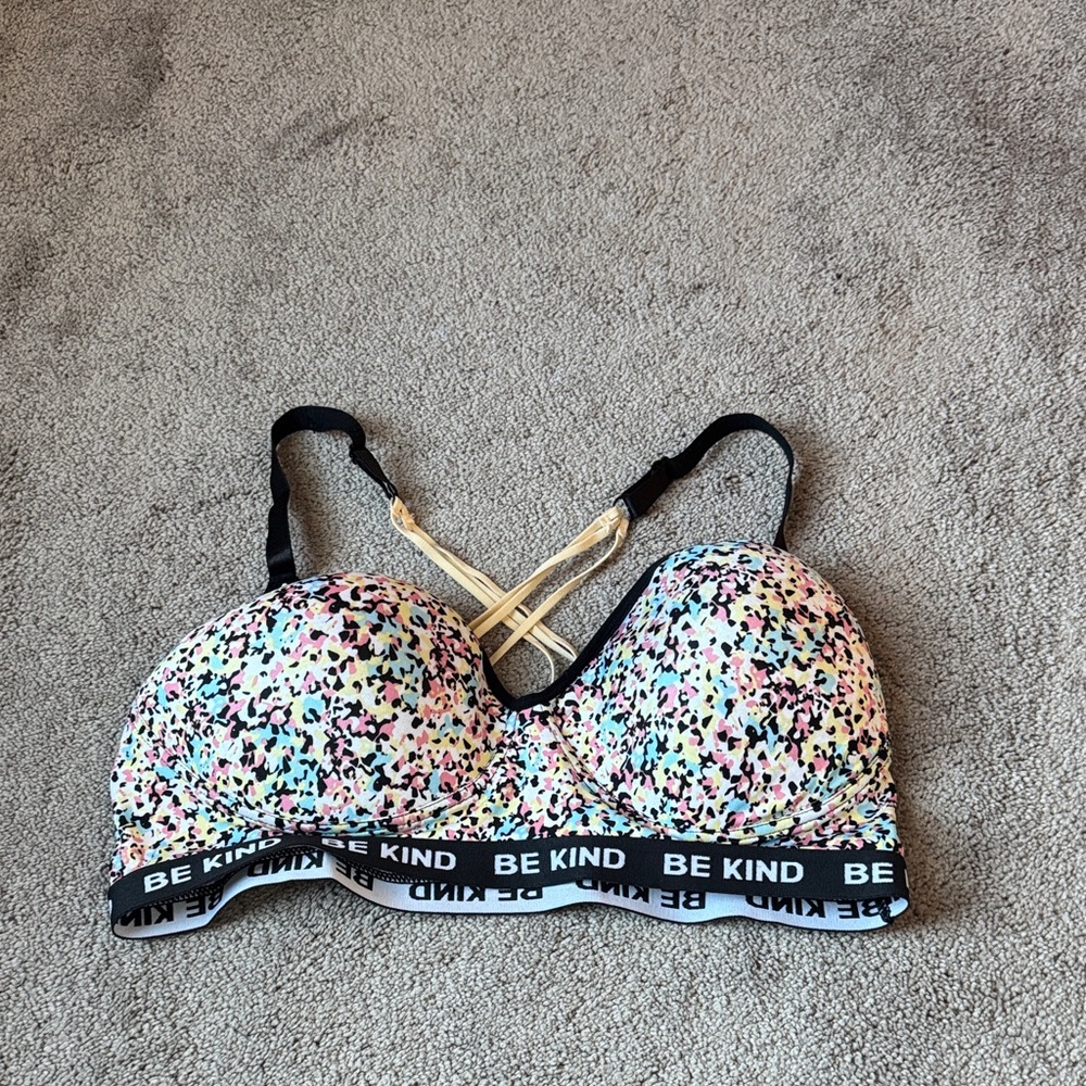 Be Kind Multicolor Print Medium Support Wireless Sports Bra SIZE 3X